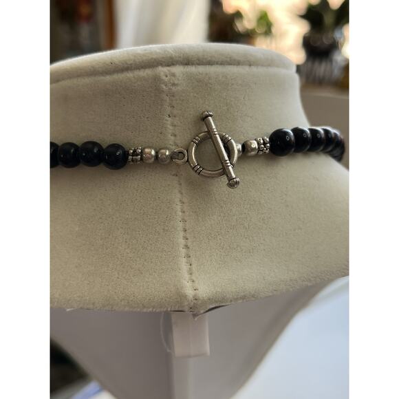 Genuine Black Onyx Beads Silver Plated Beaded Gemstone Necklace 21” - Picture 3 of 5